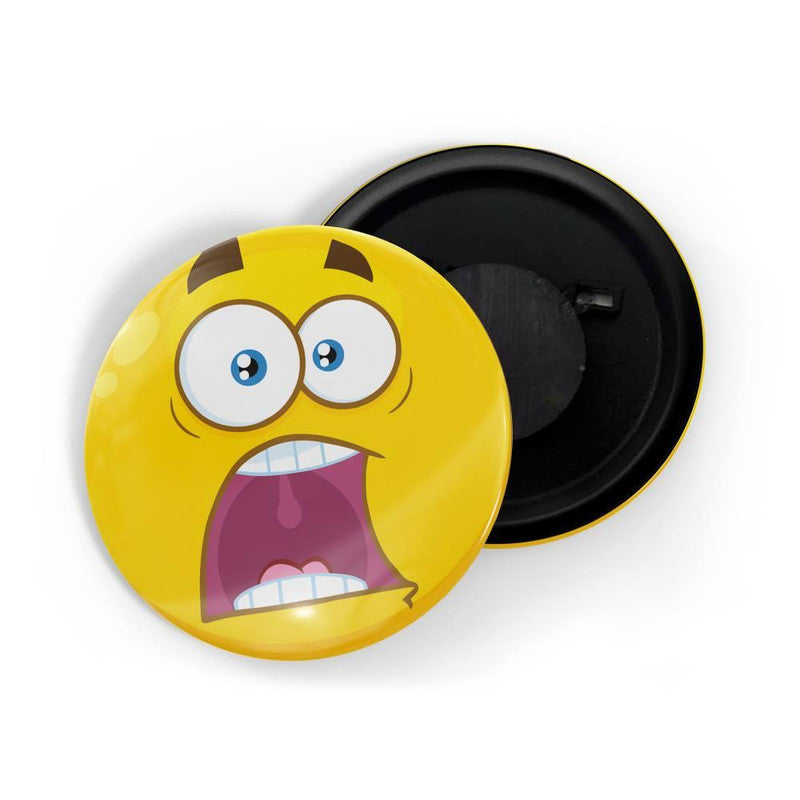 dhcrafts Yellow Color Round Fridge Magnet Scared Face Emoji Glossy Finish Design Pack of 1 (75 mm)